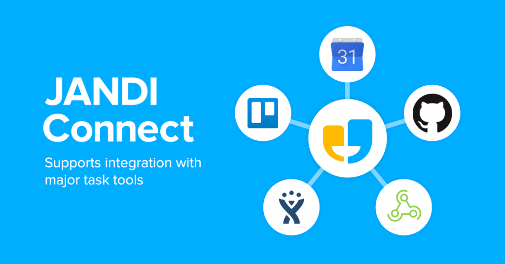 JANDI can integrate with Google Calendar, GitHub and other external services