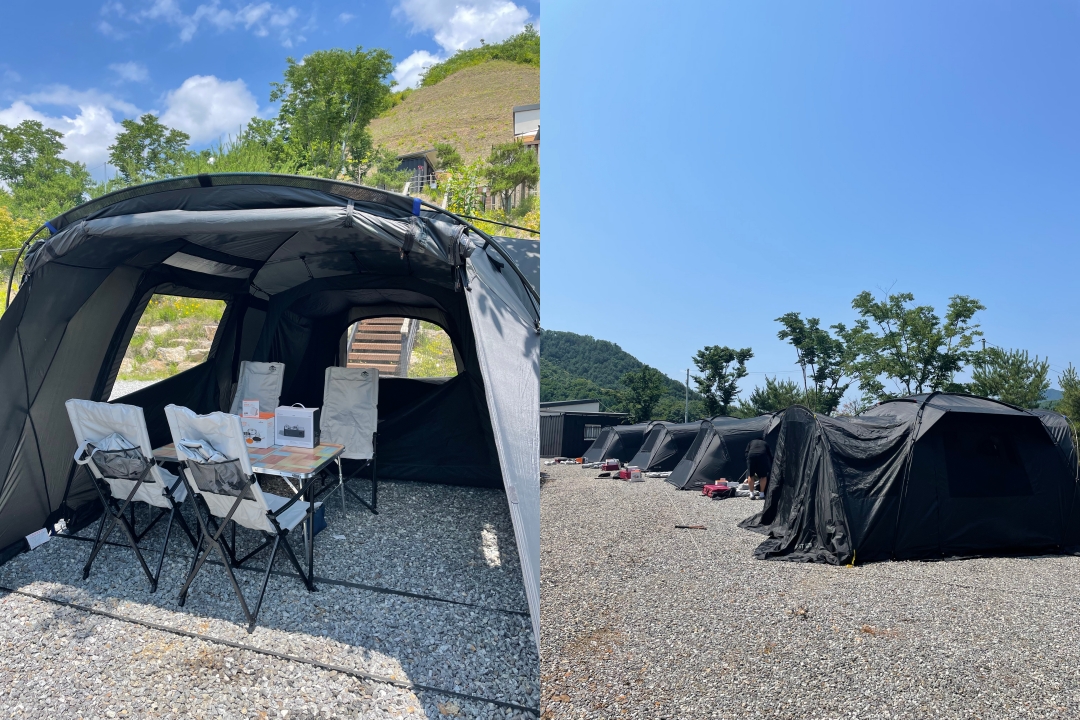 텐트와 캠핑용품 세팅 완료! 