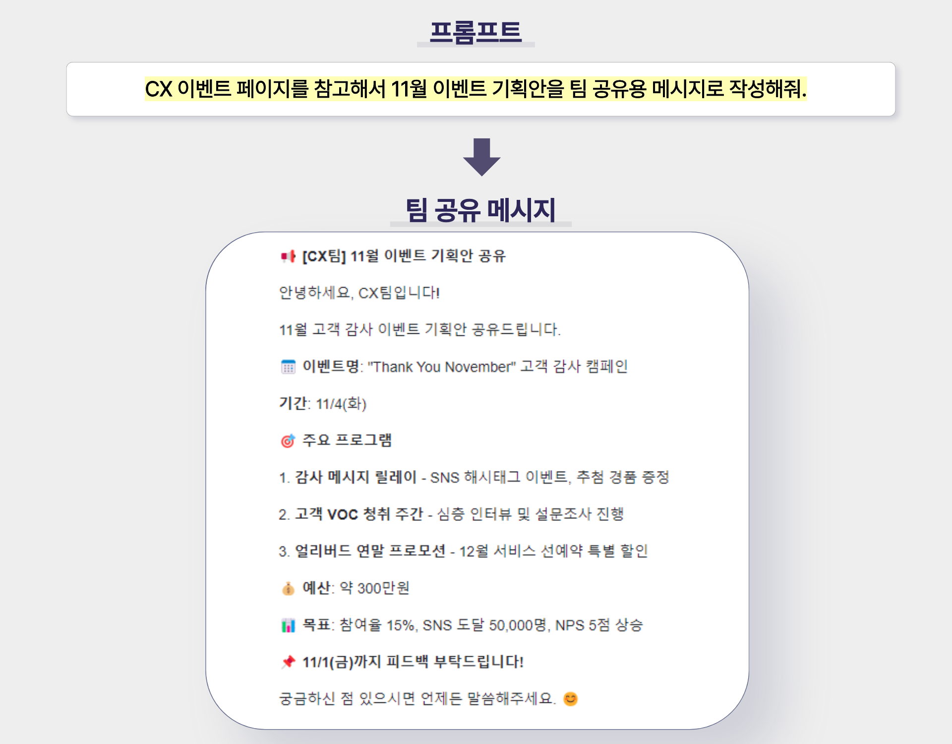 잔디 노션 연동 공유 메시지 자동화 예시 화면