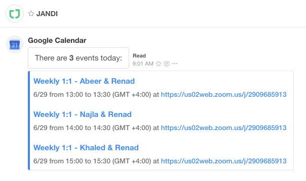 JANDI Connect - Google Calender