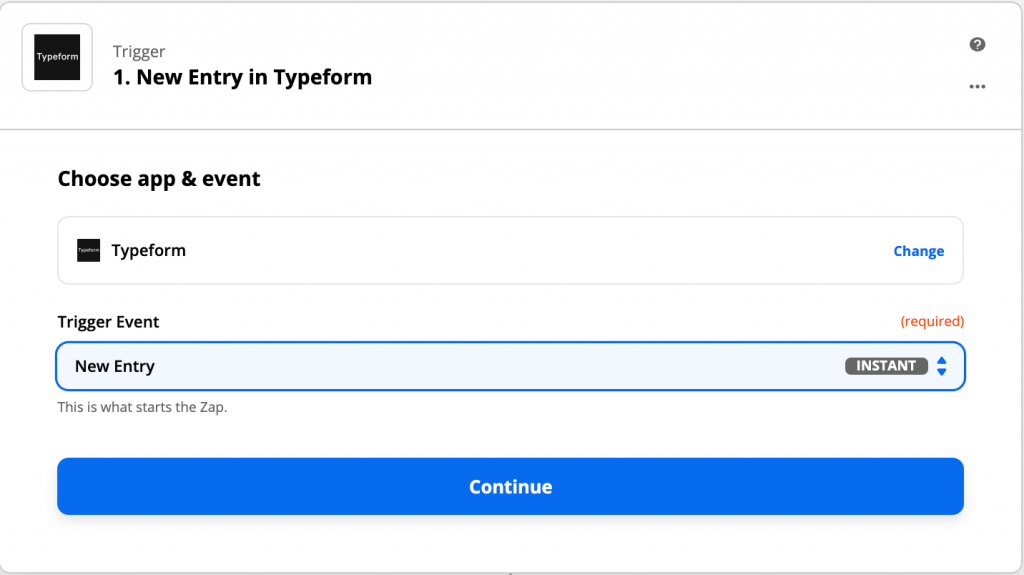 Typeform 設置(Trigger Event:選擇 New Entry)