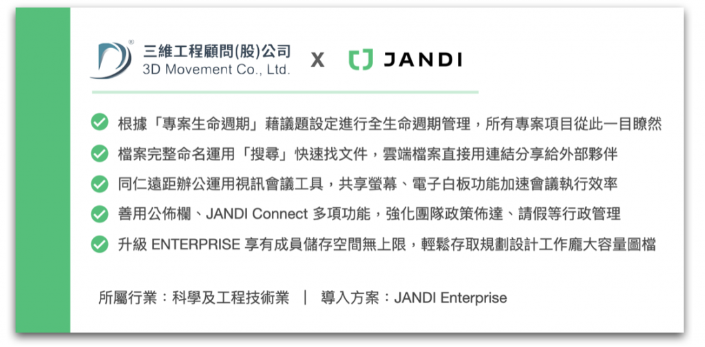 JANDI 用戶案例-三維工程